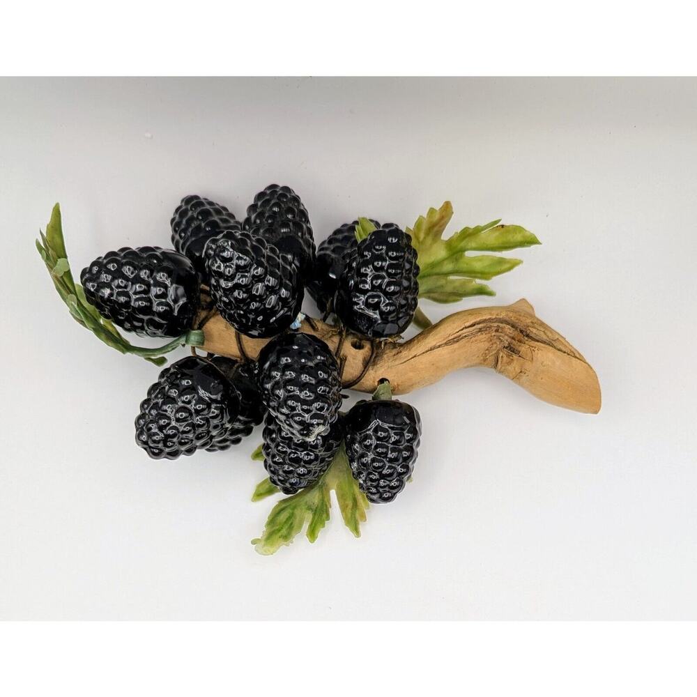 Glass BLACKBERRIES On Driftwood Vintage RARE